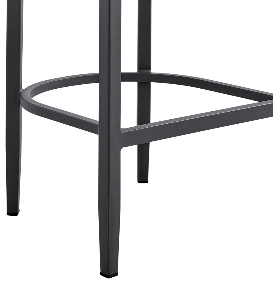 Menorca Outdoor Stool, Aluminum With Gray Cushions, Bar Height
