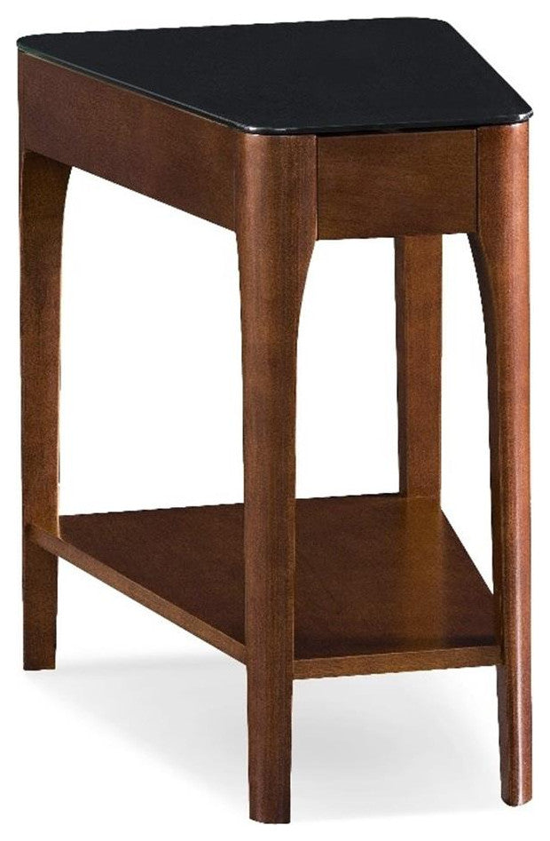 Leick Furniture Obsidian Glass Top Wood End Table in Chestnut Oak