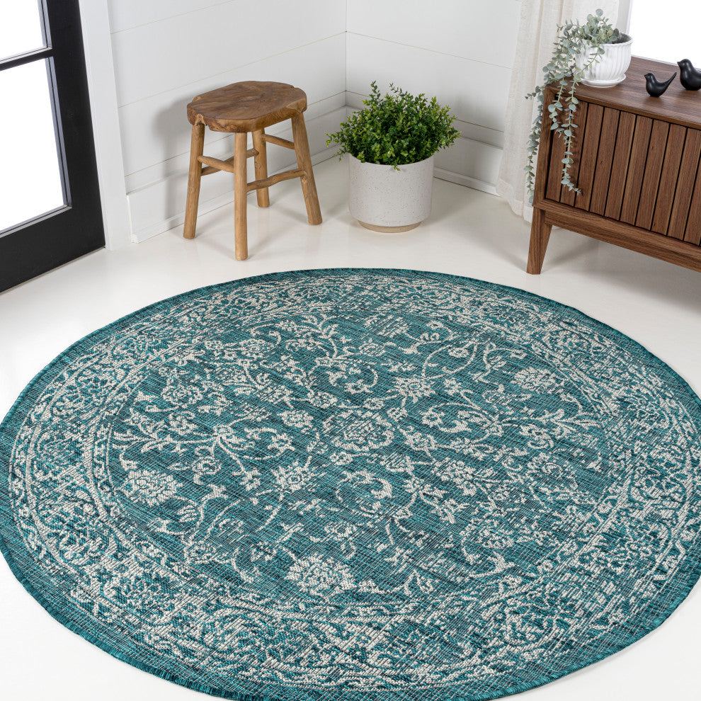 Tela Bohemian Textured Weave Floral Indoor/Outdoor Area Rug