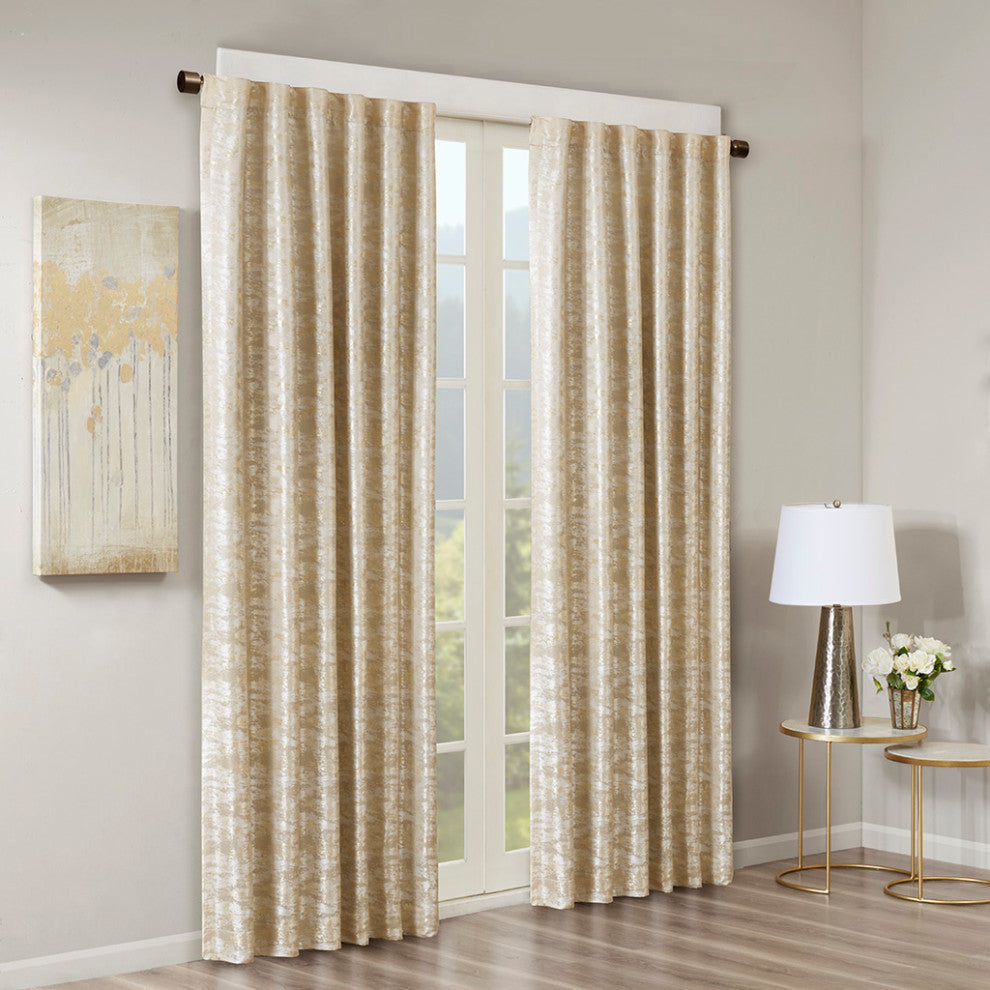 SunSmart Cassius Marble Total Blackout Window Curtain, Gold, Gold, Panel - 95"