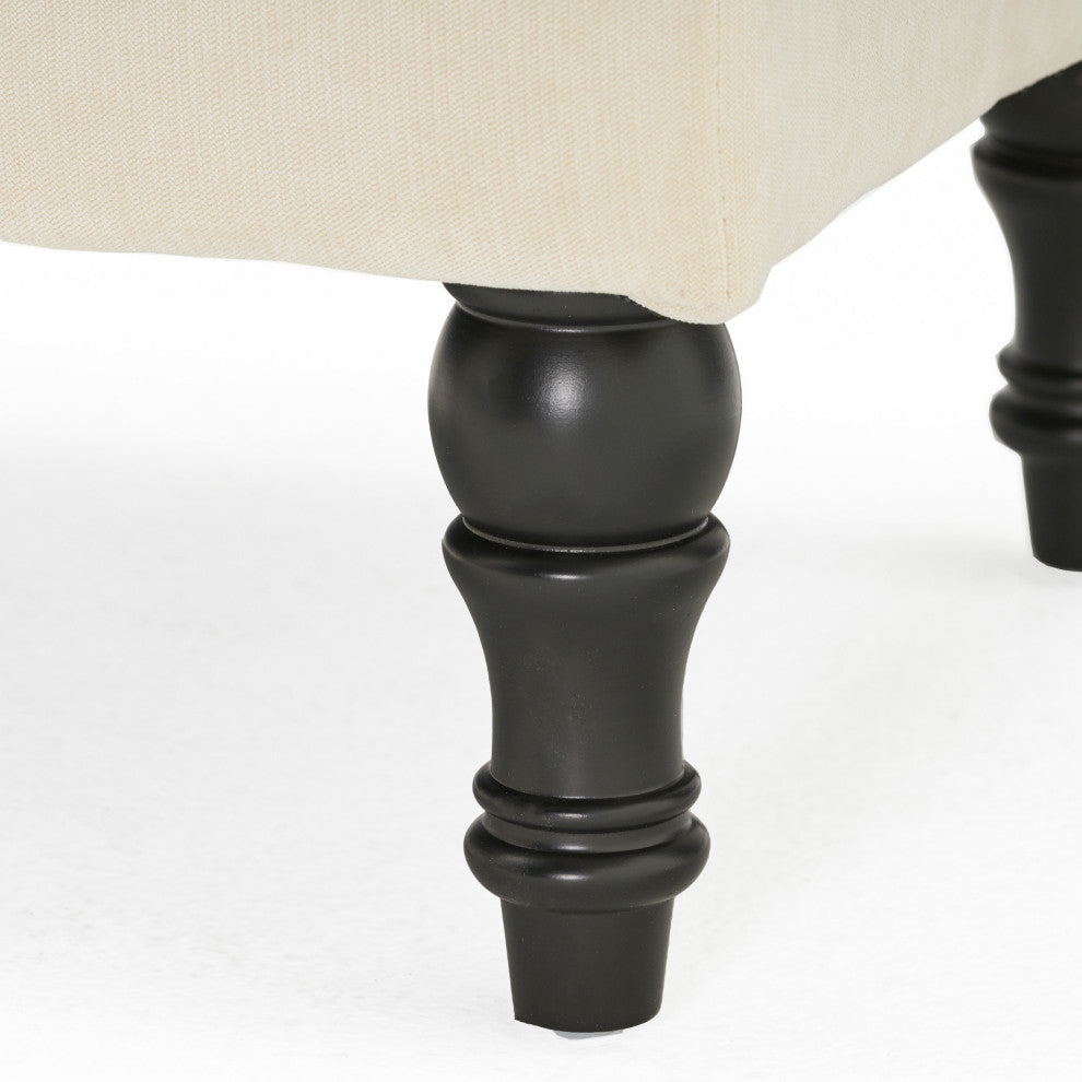 GDF Studio Cordoba Contemporary Button Tufted Fabric Ottoman, Ivory White