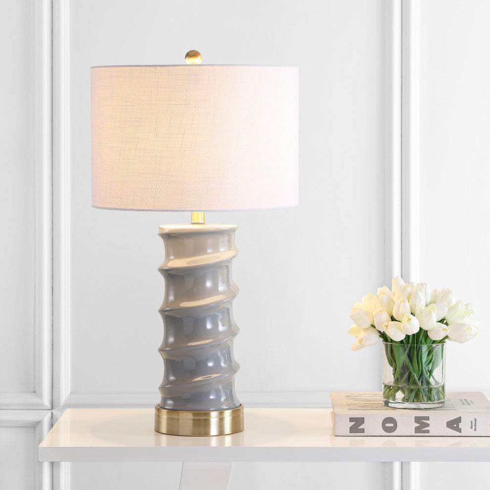 Taipei 28" Ceramic LED Table Lamp, Dark Gray, Gold, White