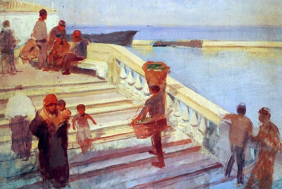 Frank Duveneck Figures on Venetian Steps - 18" x 27" Premium Canvas Print