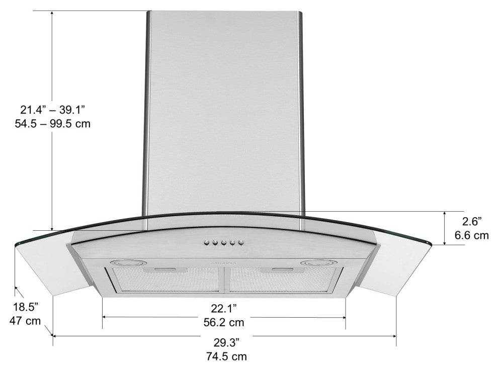 Ancona 30" Convertible Wall Mount Glass Canopy Range Hood