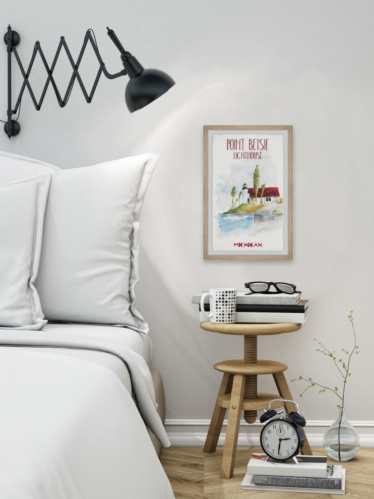 "Point Betsie Lighthouse II" Framed Painting Print, 12x18