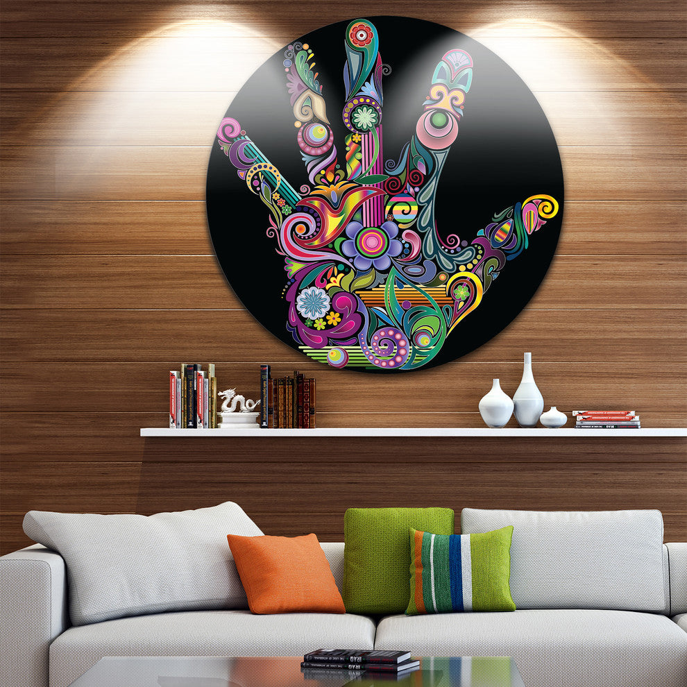 Rainbow Hand With Multi Colors, Abstract Round Metal Wall Art, 11"