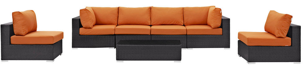 Modway Convene 7 Piece Outdoor Patio Sectional Set, Espresso Orange