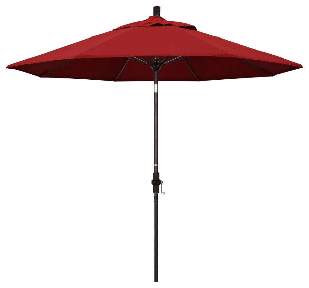 9' Bronze Collar Tilt Crank Aluminum Umbrella, Pacifica, Red