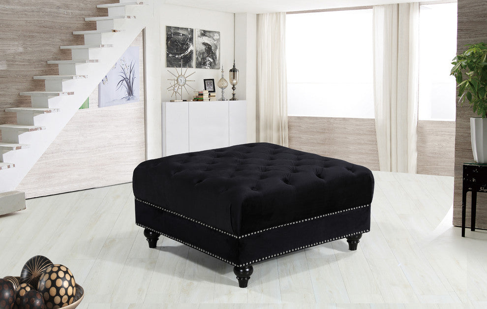 Sabrina Velvet Upholstered Ottoman, Black