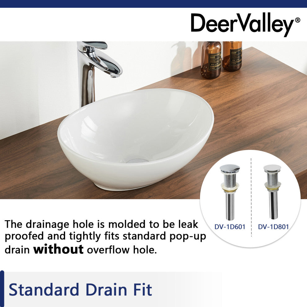 16" x 13" Oval White Ceramic Modern Egg Shape Above Counter Bathroom Vessel Sink