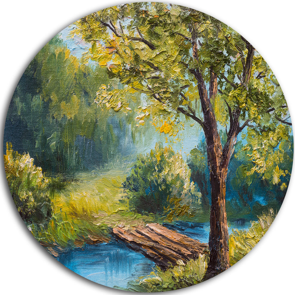 Summer Forest With Beautiful River, Landscape Disc Metal Wall Art, 23"
