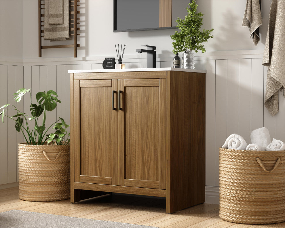 Home Living 30" Single Bathroom Vanity, Walnut Brown