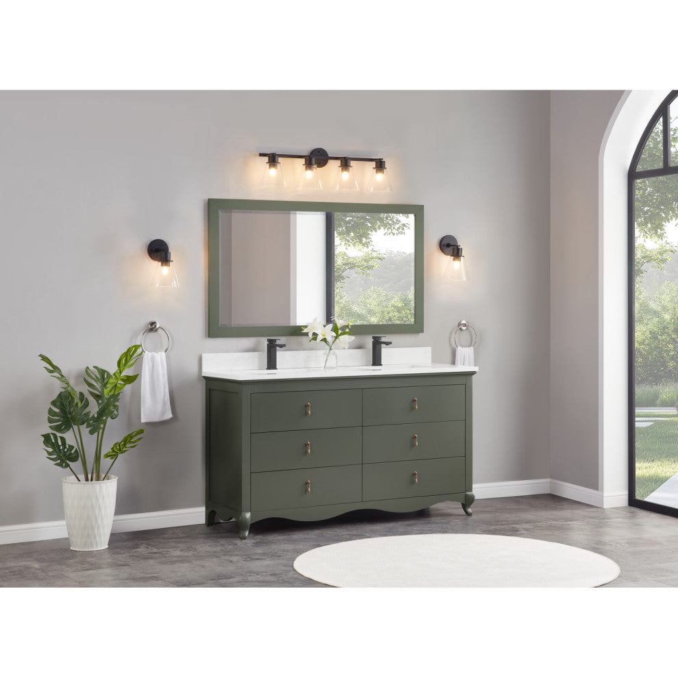 Vanity With Mirror, Sconce and Faucet Included, Pewter Green, 60"