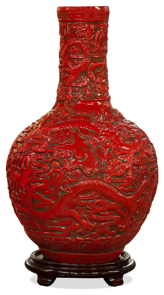 Red Porcelain Temple Vase, Without Stand