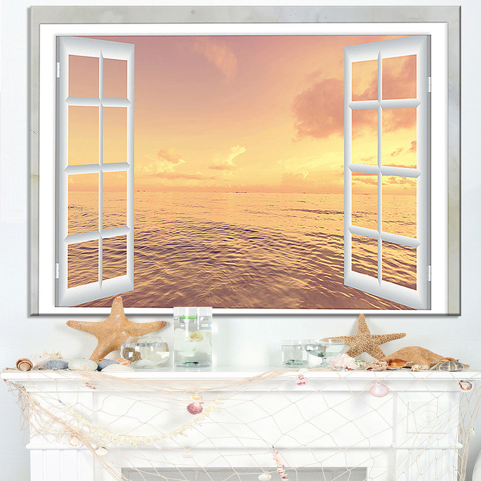 "Open Window To Brown Seashore" Seashore Wall Art, 40"x20"