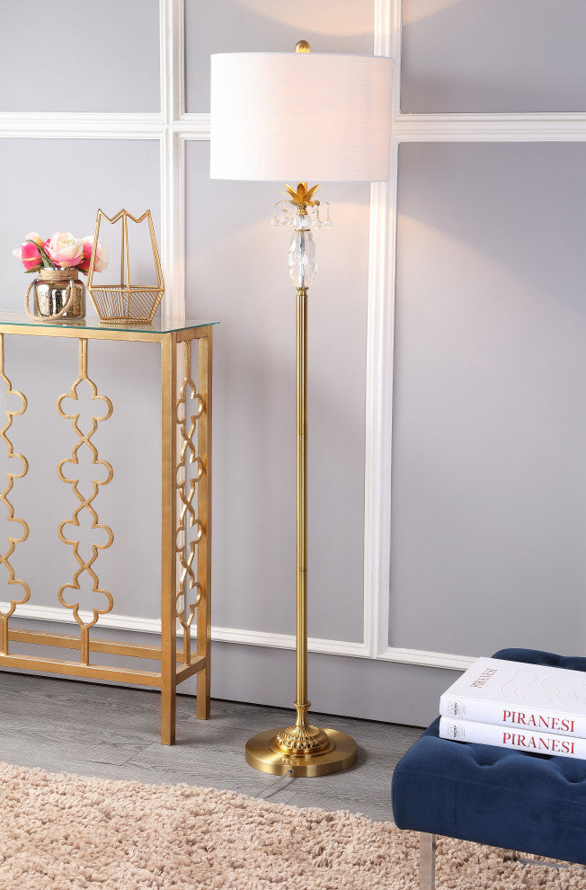 Adalyn 61" Crystal and Metal Floor Lamp, Clear and Brass Gold