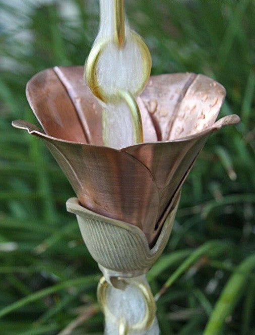 Mixed Petals Kanji Cups Rain Chain With Installation Kit, 11 Foot