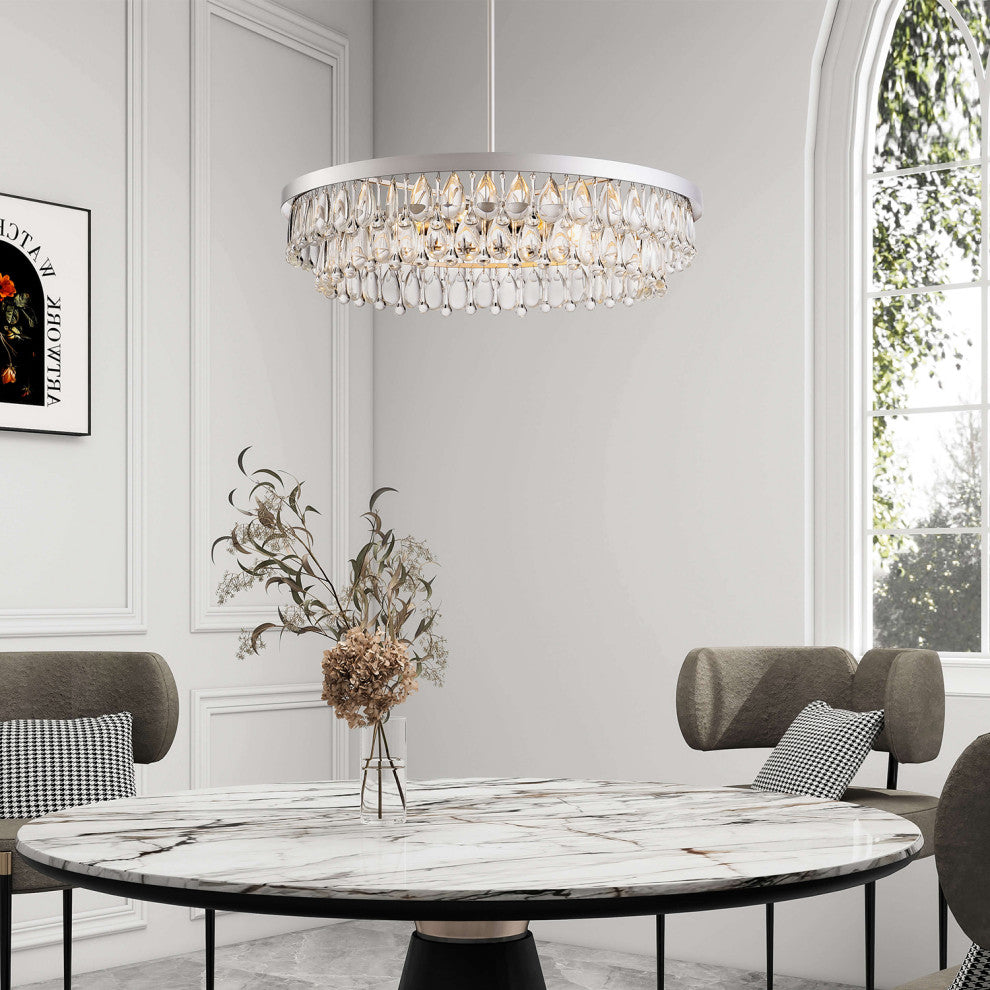 Mia Crystal 6-light Chandelier, Matte Silver