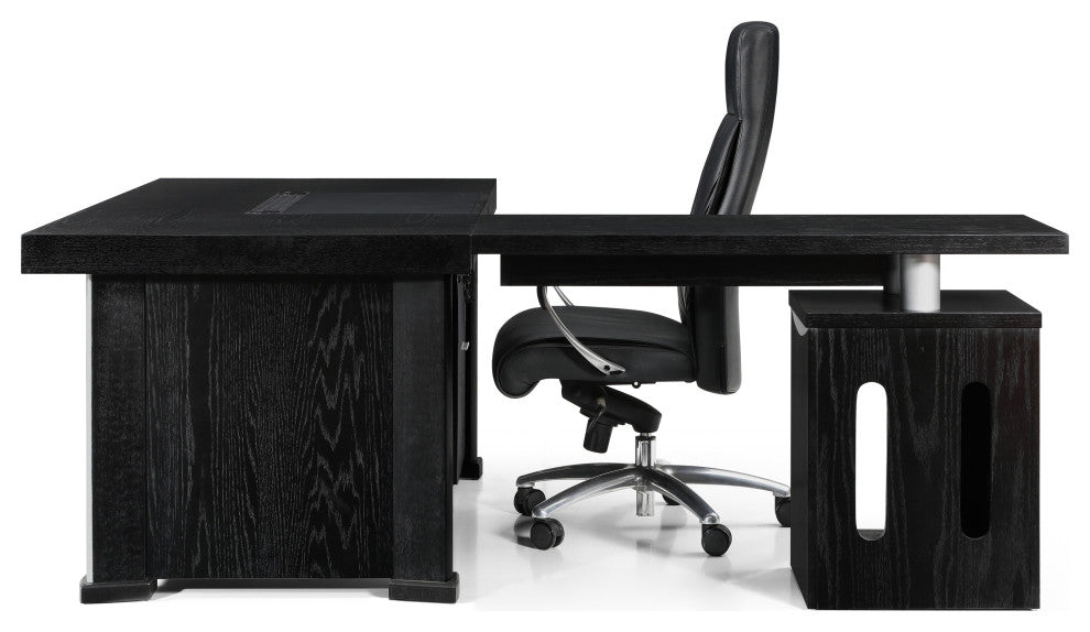 Pierce Black Oak Desk With Storage, Right