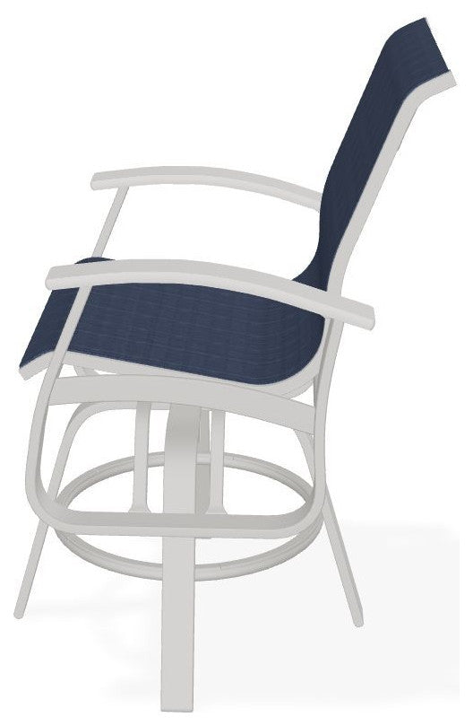 Belle Isle Sling Balcony Height Outdoor Swivel Chair, Mavi/Snow