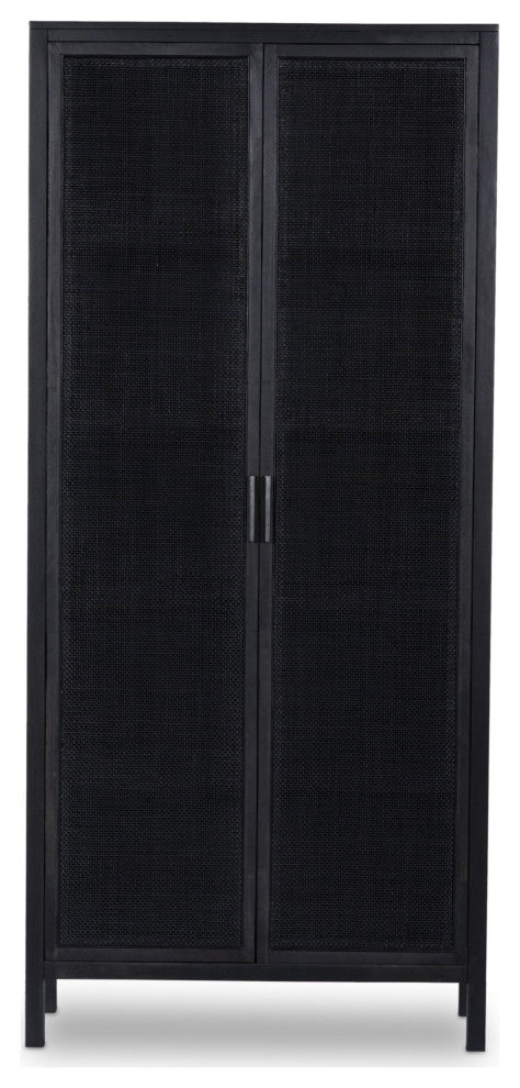 Caprice Tall Cabinet Black Natural Cane, Black Wash Mango, Gunmetal