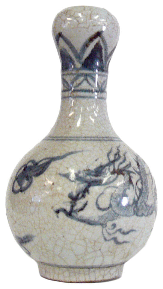 Chinese Gray Crackle Dragon Ceramic Pottery Vase