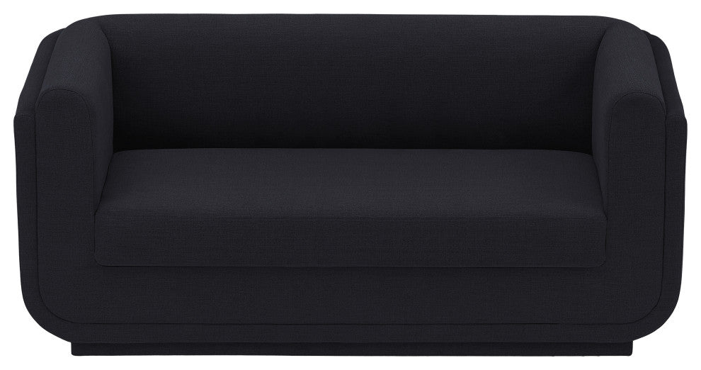 Kimora Linen Textured Fabric Upholstered Loveseat, Black
