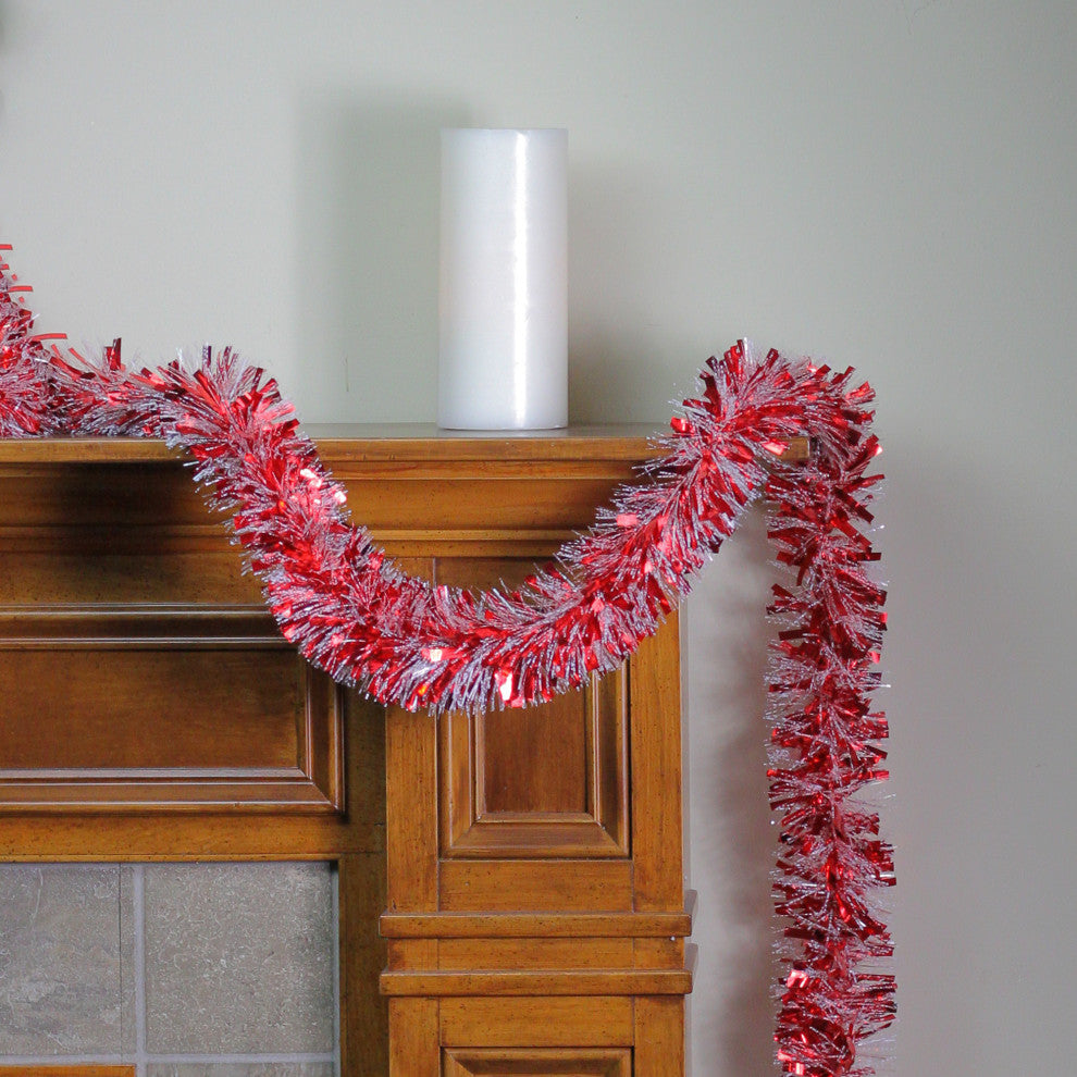 12' Soft and Sassy Red and Silver Wide Cut Christmas Tinsel Garland Unlit