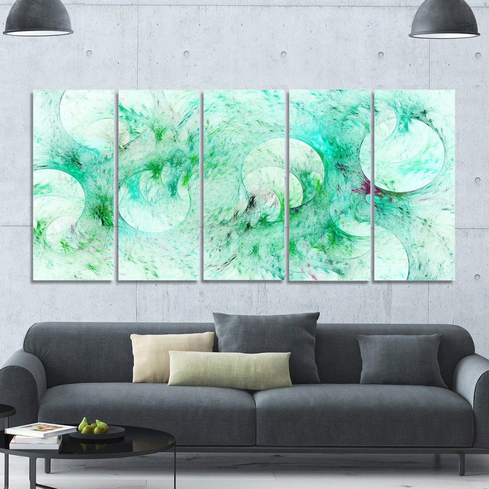 Green Circles Fractal Texture, Abstract Canvas Art Print, 60"x28", 5 Panels