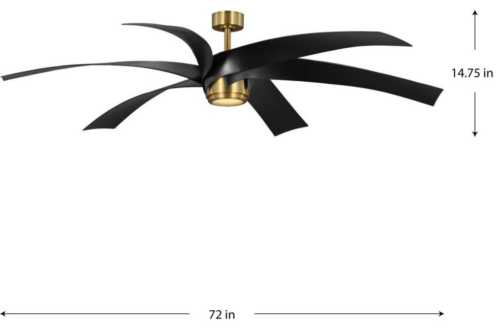 Insigna Collection 72" 6-Blade Vintage Brass Ceiling Fan w Matte Black Blades