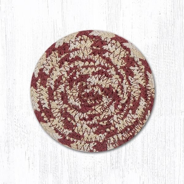 Olive/Burgundy/Gray Round Coaster, 4"x4"