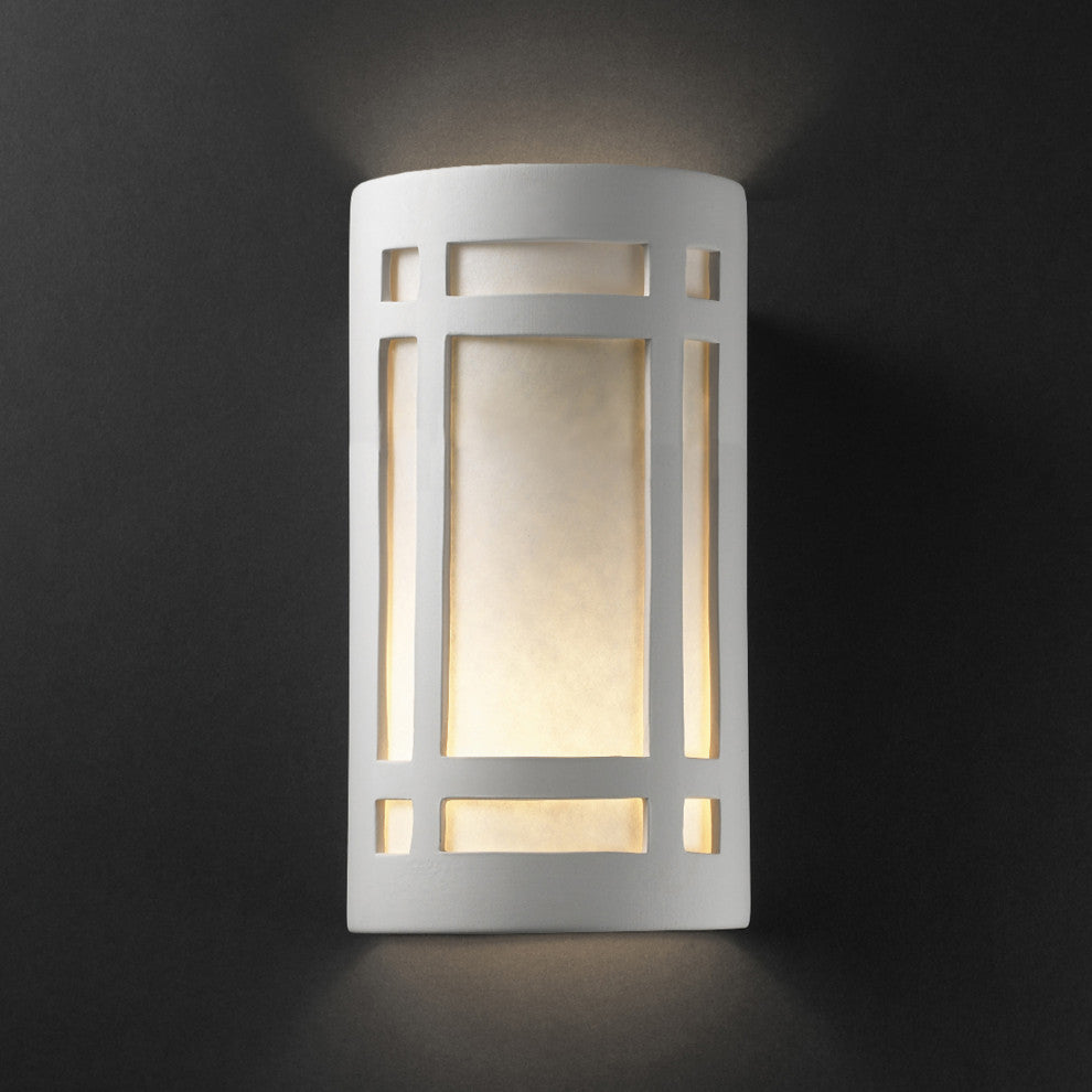 Ambiance Large Craftsman Window Wall Sconce, Bisque