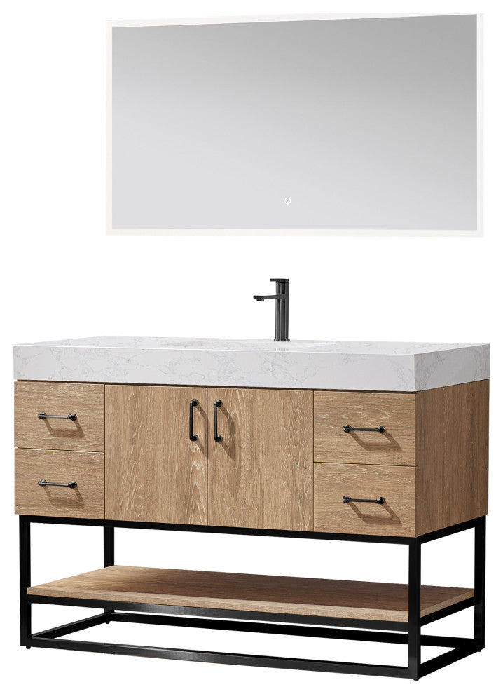 Alistair Vanity, North American Oak, Matte Black Hardware, 48", With Mirror