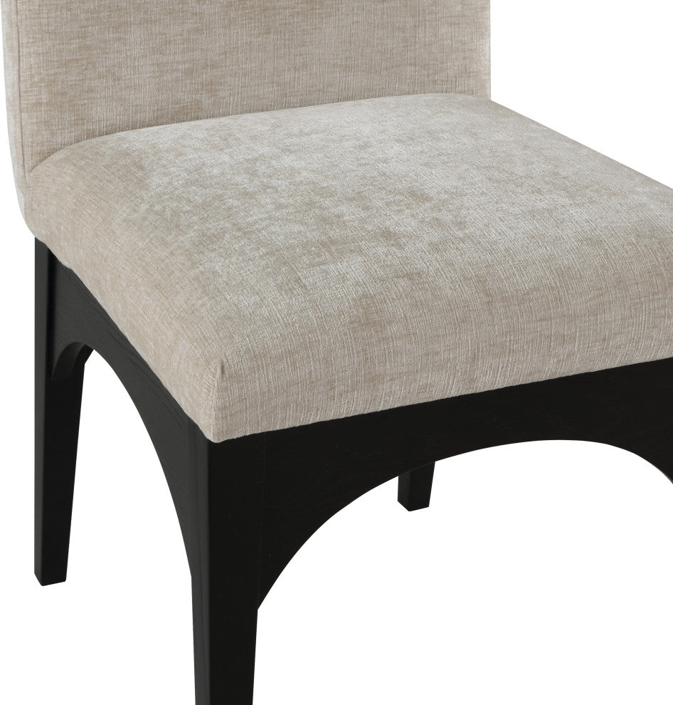 Waldorf Chenille Upholstered Dining Chair, Black, Chenille, Natural Finish, Beige, Side Chair, Chenille Fabric, Black Finish