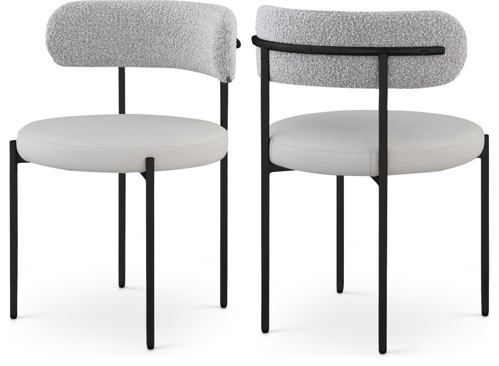 Beacon Dining Chair, Set of 2, Taupe, Vegan Leather and Boucle Fabric, Matte Black Finish