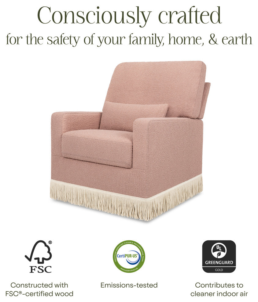 Crawford Pillowback Comfort Swivel Glider, Boucle with Tassel Fringe, Rose