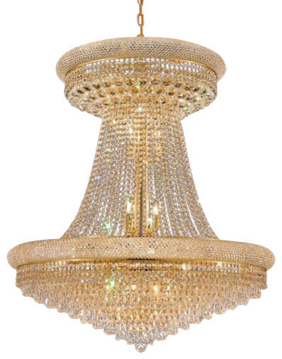 Elegant Primo Foyer Hall Light, Gold Finish With Royal Cut Crystal