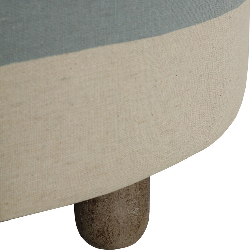 Cortesi Home Keyes Round Storage Ottoman With Tray Top, Blue and White Striped F
