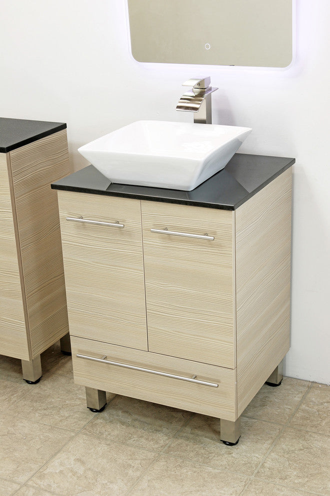 Windbay 24" Freestanding Vanity, Tan, Black Stone Countertop