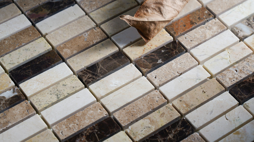 12"x12" Marble Mosaic Tile, Nevada Collection, Rice, Brick Polished, Sample