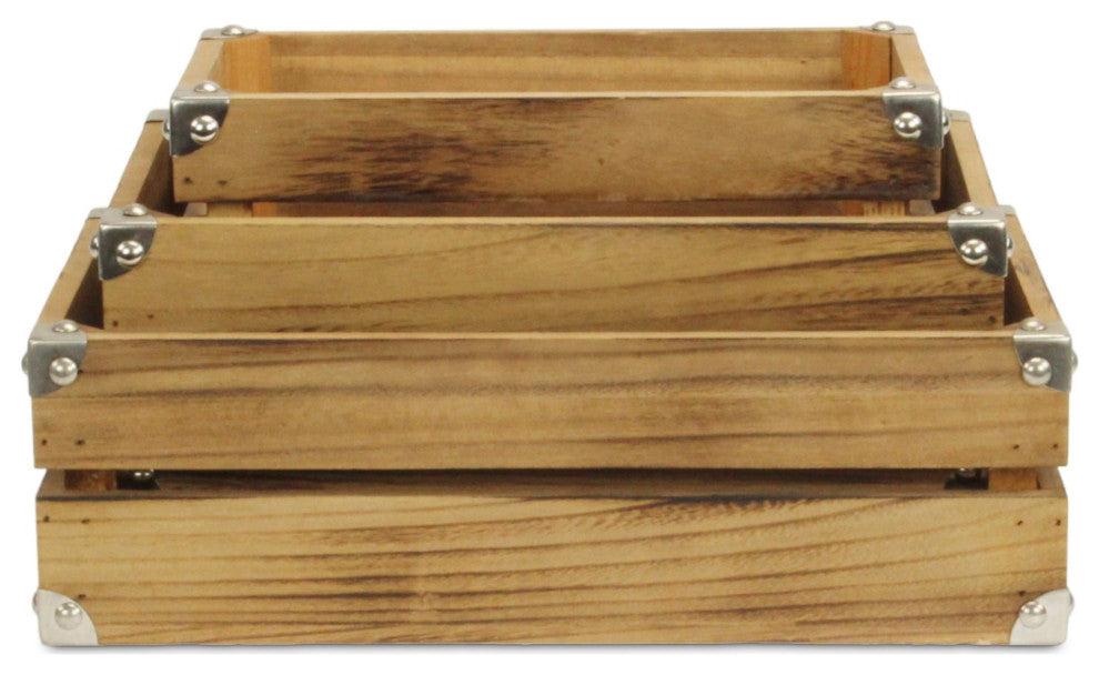 Rustic Farmstead Dark Brown Studded Wood Crate Set