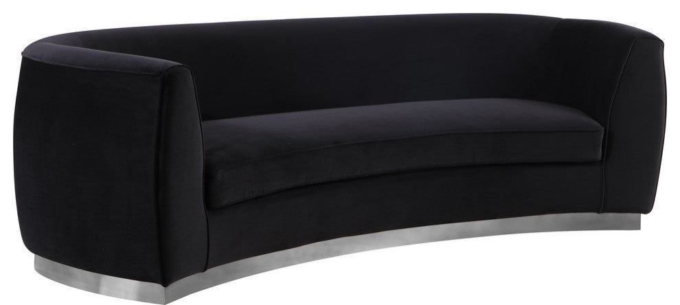 Julian Velvet Upholstered Sofa, Black, Chrome Base