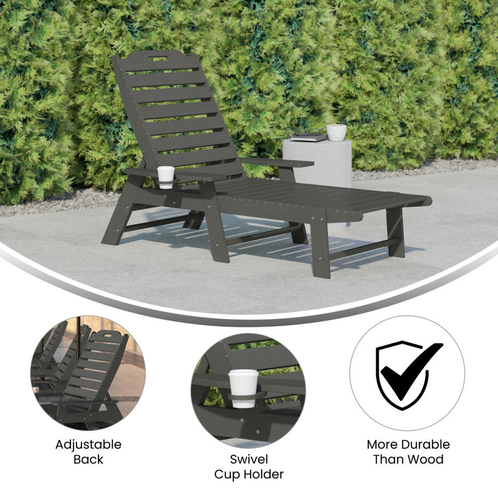 Monterey All-Weather Adjustable Adirondack Lounge Chair w/ Cup Holder, Gray
