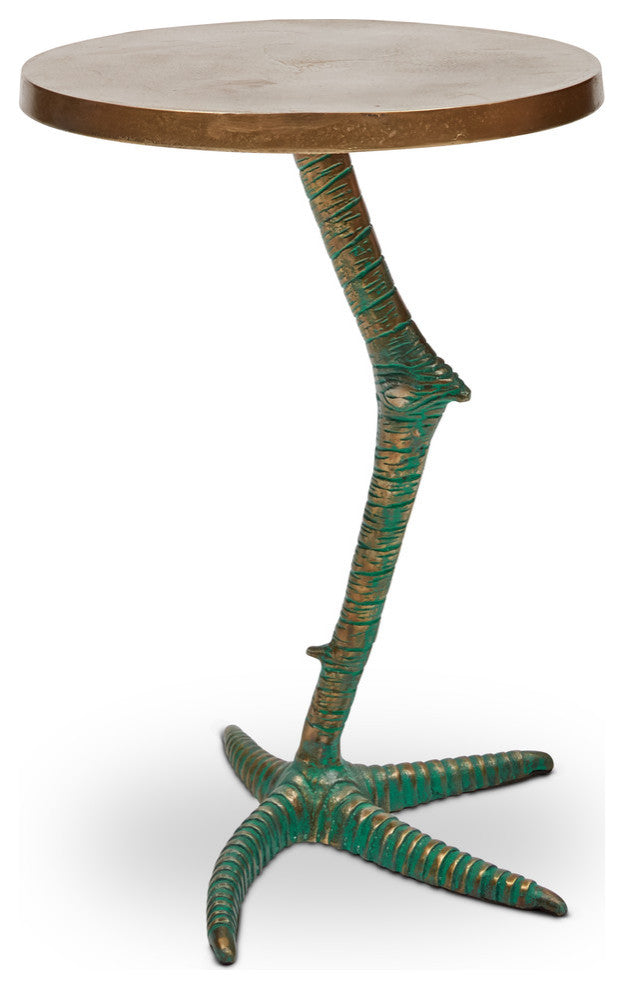 Elements Pavo End Table, Antique Brass