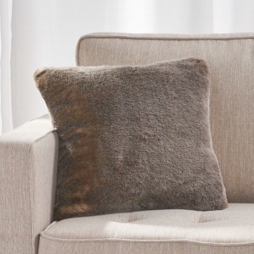 GDF Studio Elise Modern Glam Faux Fur Throw Pillow, Light Brown, 1