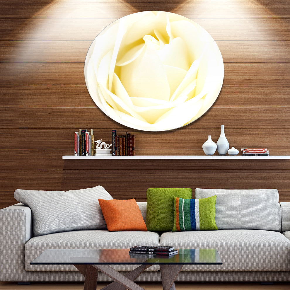 White Rose With Close-Up Petals, Floral Round Wall Art, 36"