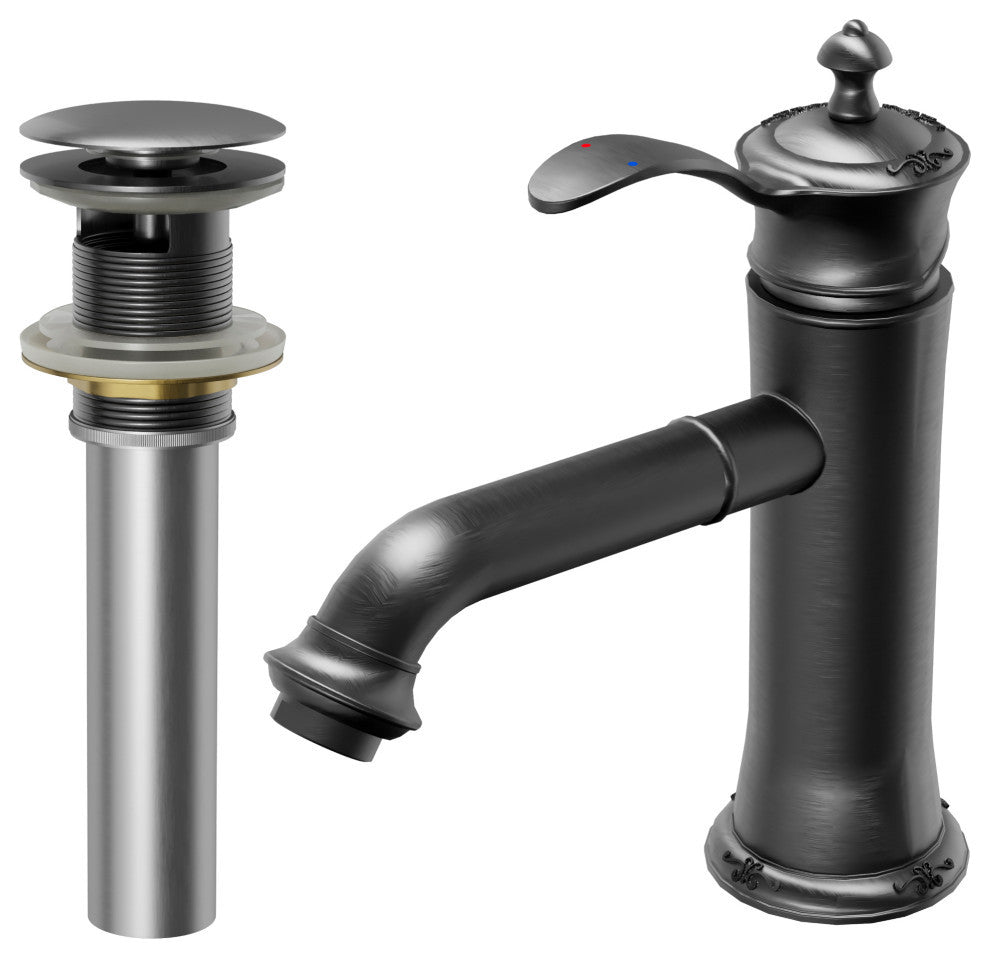 Karran 1-Handle 1-Hole Bathroom Faucet With Pop-up Drain, Gunmetal Grey
