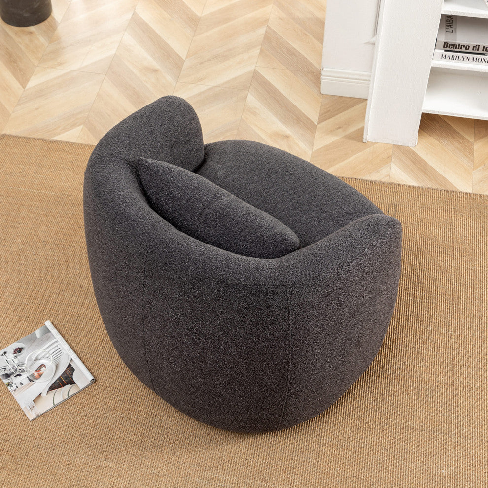 34" Wide Boucle Upholstered Swivel Armchair, Dark Gray