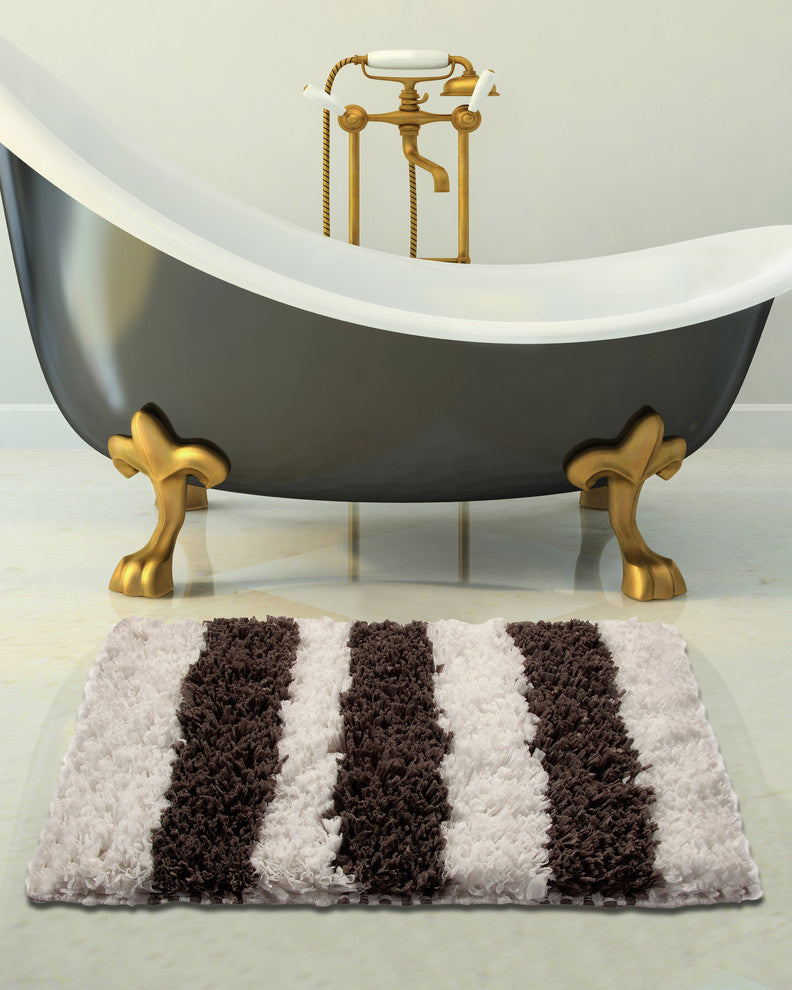 Bath Rug Polyester/Viscose/Cotton Hand Loom Woven, 34"x21", White and Gray