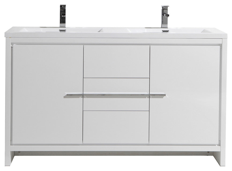 Alma-Allier 59" Gray Freestanding Vanity With Two sinks, White